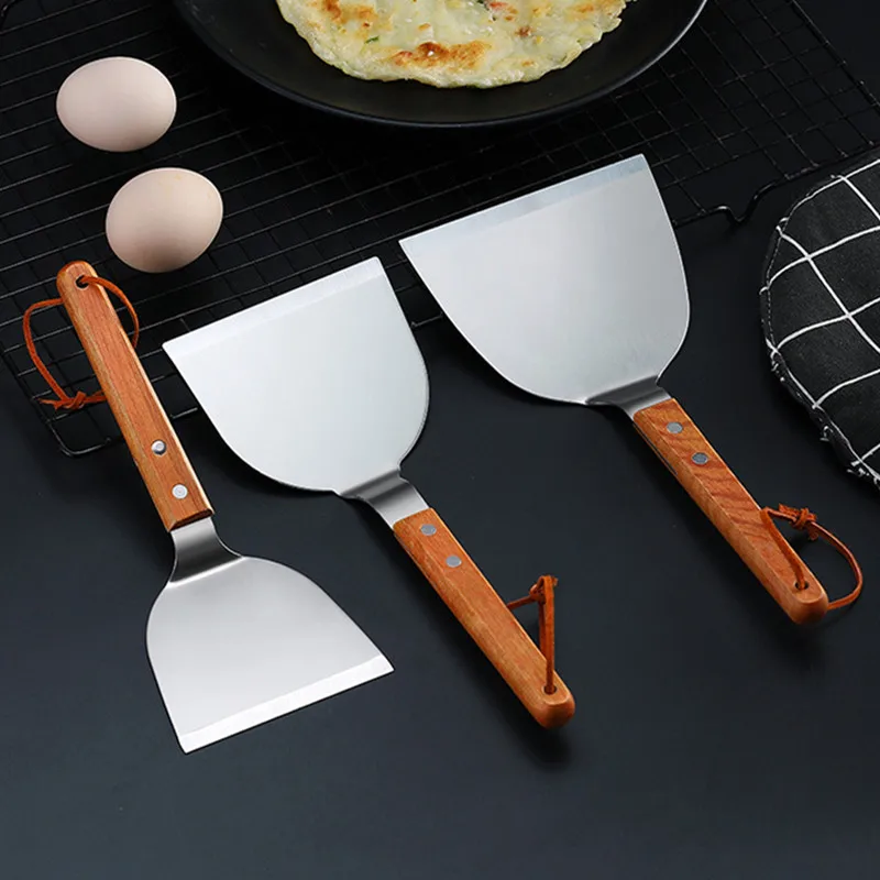 Okonomiyaki Spatula - Stainless Steel Wooden Handle Teppanyaki Shovel